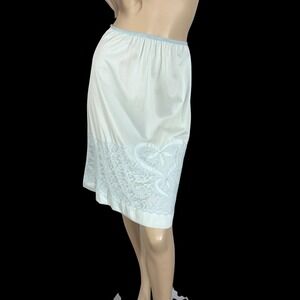Vintage 60s Pale Blue Nylon Slip Skirt Size Medium Chiffon Lace